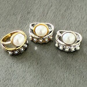 Pearl Stacked Statement Ring Multi Faux Pearl Band Retro Boho Y2K Festival Glam